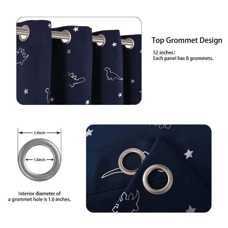 LORDTEX Dinosaur and Star Foil Print Blackout Curtains for Kids Room - Thermal Insulated Curtains Noise Reducing Window Drapes for Boys and Girls Bedroom, 52 x 95 Inch, Navy, Set of 2 Panels - Image 3